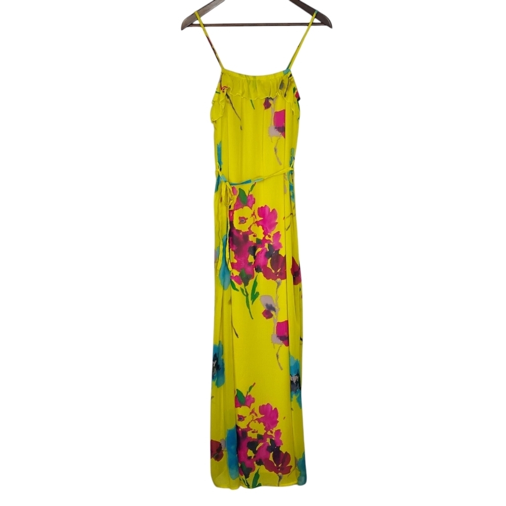 Old Navy Yellow Floral Ruffled Tie Waist Maxi Dress Spring Colorful‎ Size Small